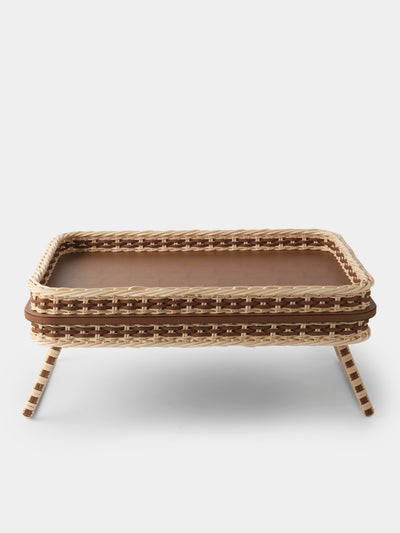 Pigment France - Reims Leather and Rattan Bed Tray (21in/54cm) - Brown - ABASK - 