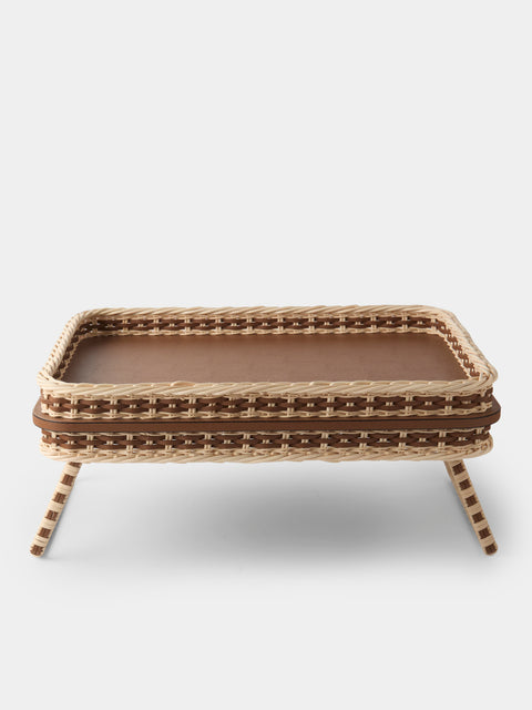 Pigment France - Reims Leather and Rattan Bed Tray (21in/54cm) - Brown - ABASK - 