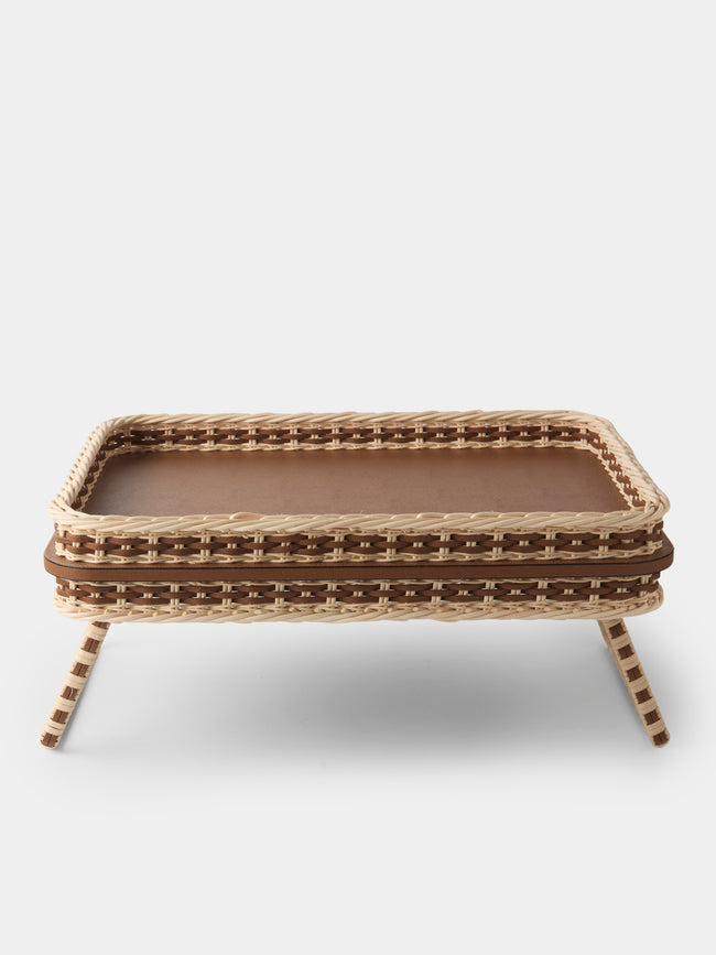 Pigment France - Reims Leather and Rattan Bed Tray (21in/54cm) - Brown - ABASK - 