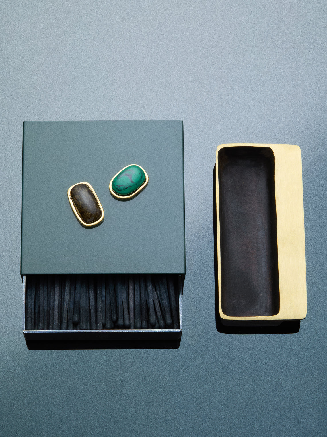 Droulers - Luce Brass and Resin Square Matchbox - Green - ABASK