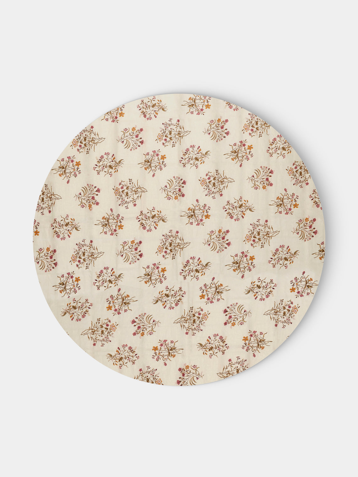 Volga Linen - Scarlet Flax & Field Flowers Overlock-Stitch Linen Round Tablecloth (86.5in/2.2m) - Cream - ABASK