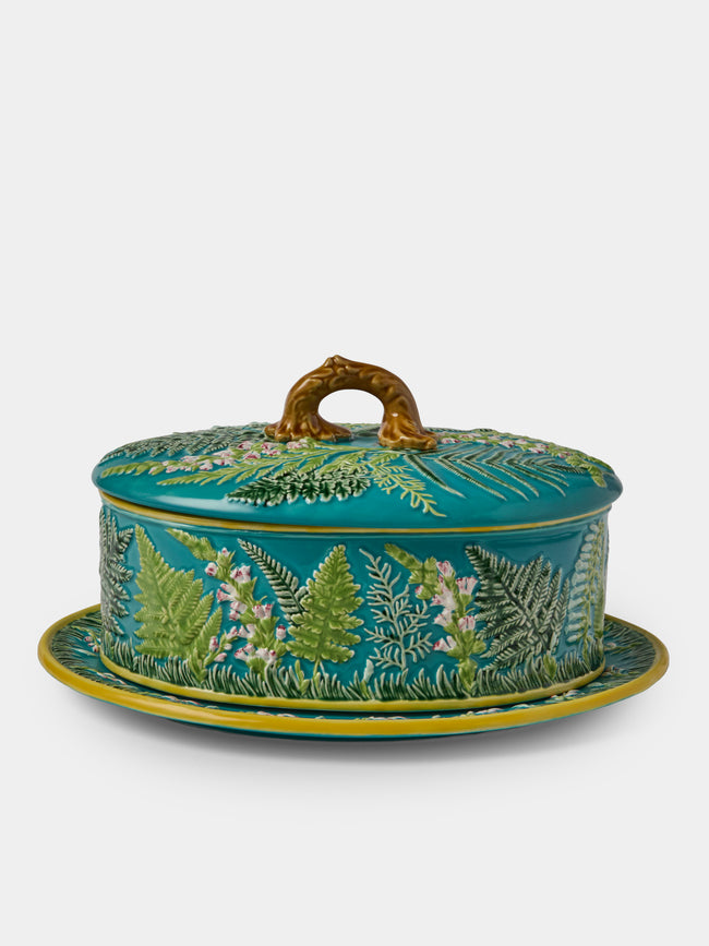 Verdolini - Foliage Hand-Painted Majolica Ceramic Oval Casserole Dish with Stand - Blue - ABASK - 