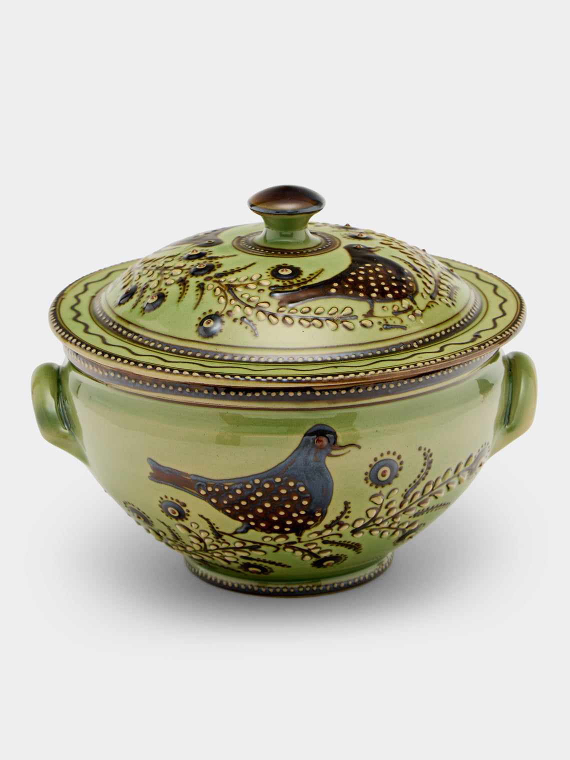 Poterie d’Évires - Flowers Hand-Painted Ceramic Lidded Vegetable Dish - Green - ABASK - 