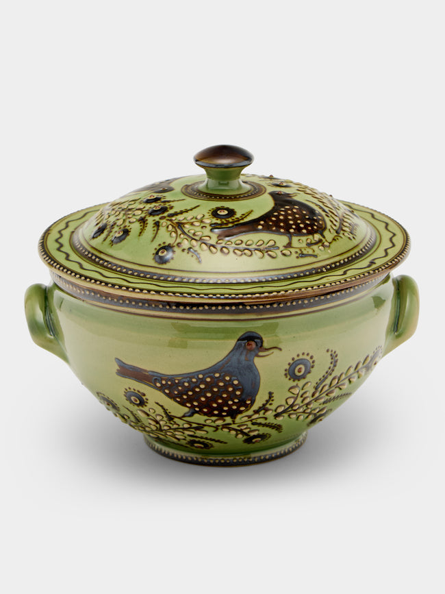 Poterie d’Évires - Flowers Hand-Painted Ceramic Lidded Vegetable Dish - Green - ABASK - 