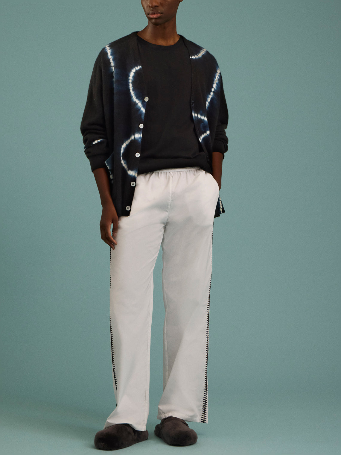 Sebline - Hand-Embroidered Cotton Pajama Trousers | Size: M/L - White - ABASK