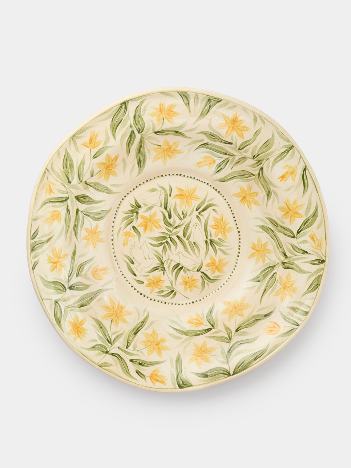 Rosanna Corfe - Doves and Daffodils Hand-Painted Ceramic Fruit Bowl - Cream - ABASK