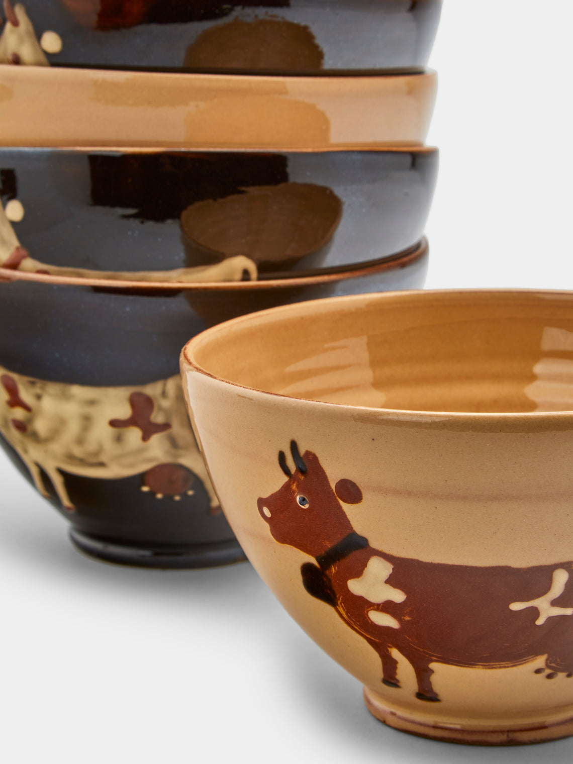Poterie d’Évires - Cows Hand-Painted Ceramic Bowls (Set of 6) - Multiple - ABASK