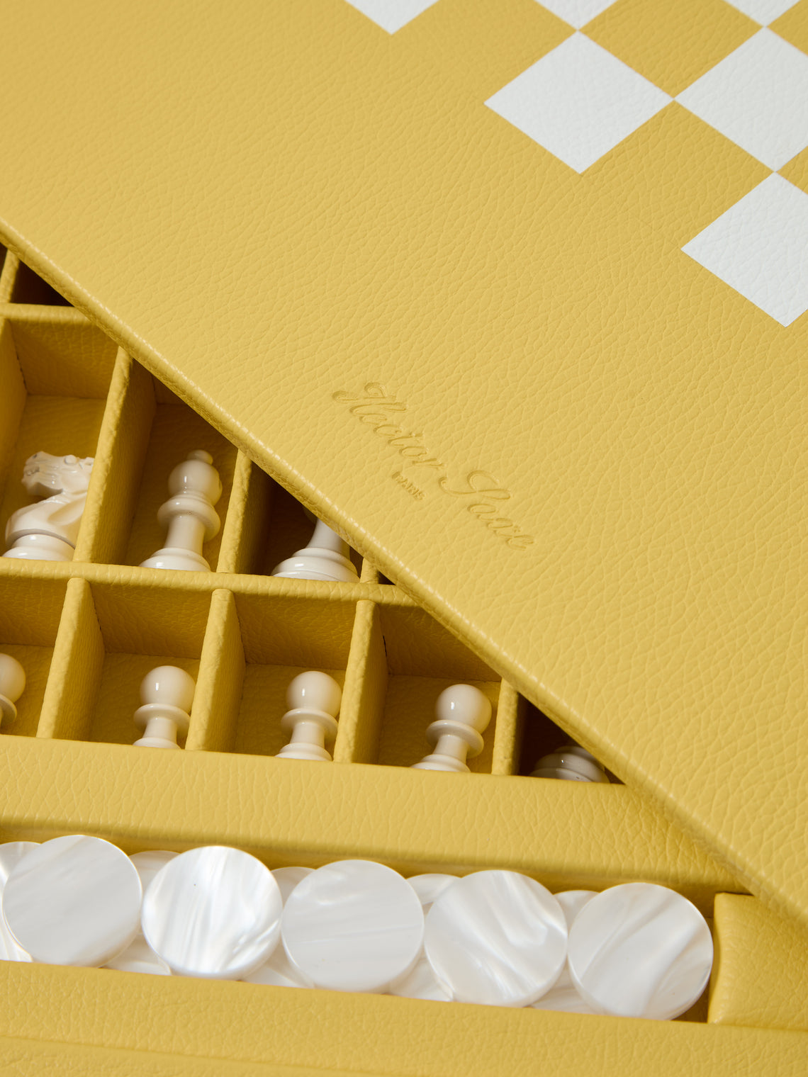 Hector Saxe - Leather Backgammon, Checkers, Chess and Dominoes Compendium - Yellow - ABASK