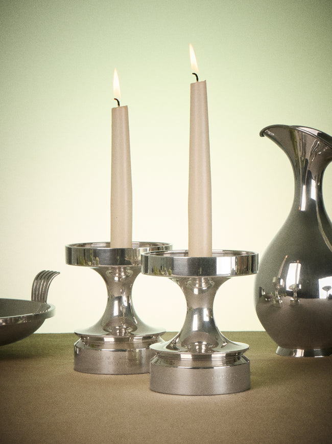 VINTAGE - SWEDEN - | Set of 2 | 1976 Eric Löfman for MGAB Solid Silver Candlesticks - Silver - ABASK
