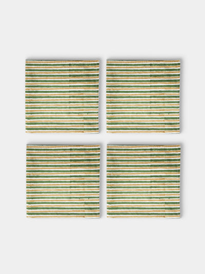 Chamois - Block-Printed Cotton Napkins (Set of 4) - Green - ABASK - 