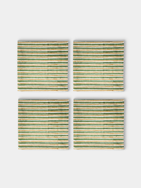 Chamois - Block-Printed Cotton Napkins (Set of 4) - Green - ABASK - 
