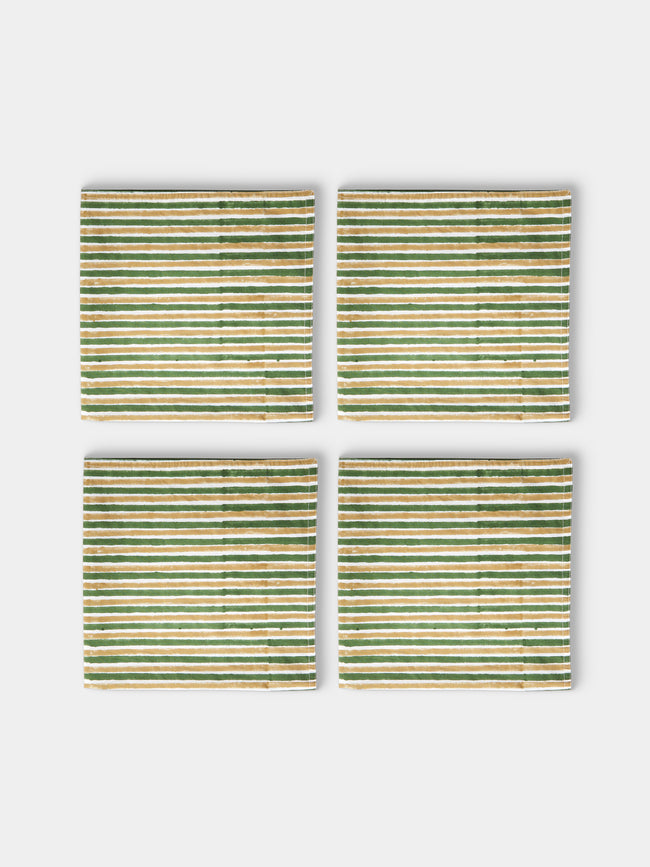 Chamois - Block-Printed Cotton Napkins (Set of 4) - Green - ABASK - 