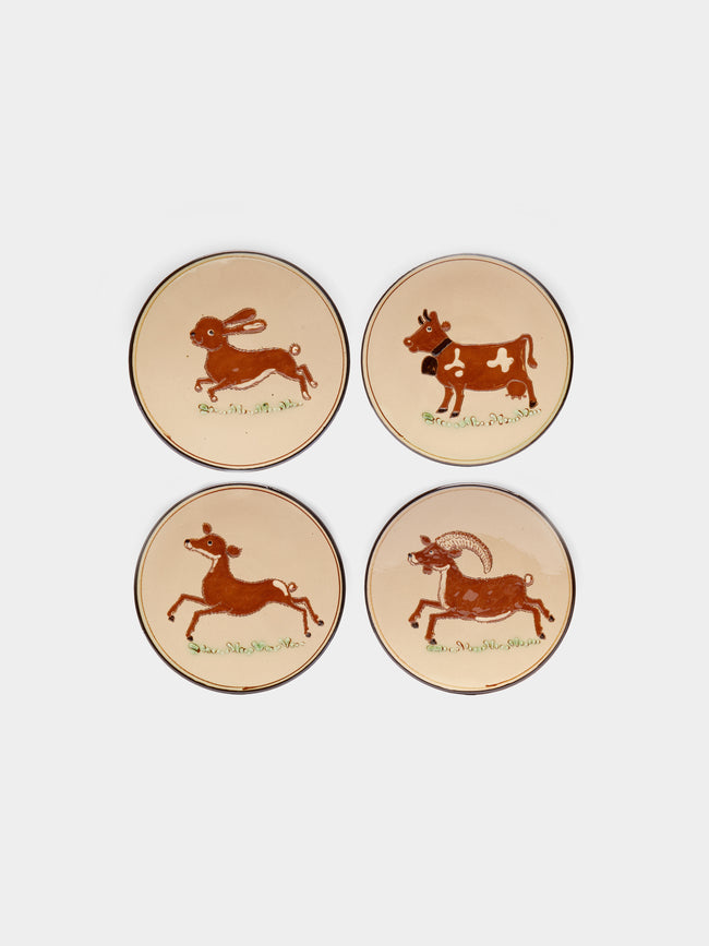 Poterie d’Évires - Animals Hand-Painted Ceramic Dessert Plates (Set of 4) -  - ABASK - 