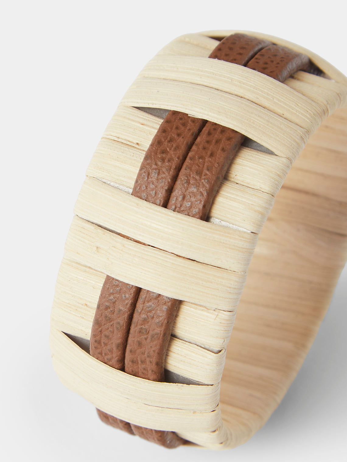 Pigment France - Anglet Leather and Rattan Napkin Rings (Set of 4) - Brown - ABASK