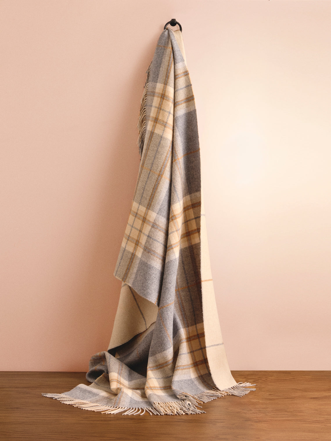 Johnstons of Elgin - Double-Faced Wool Check Throw (75in/1.9m) - Beige - ABASK