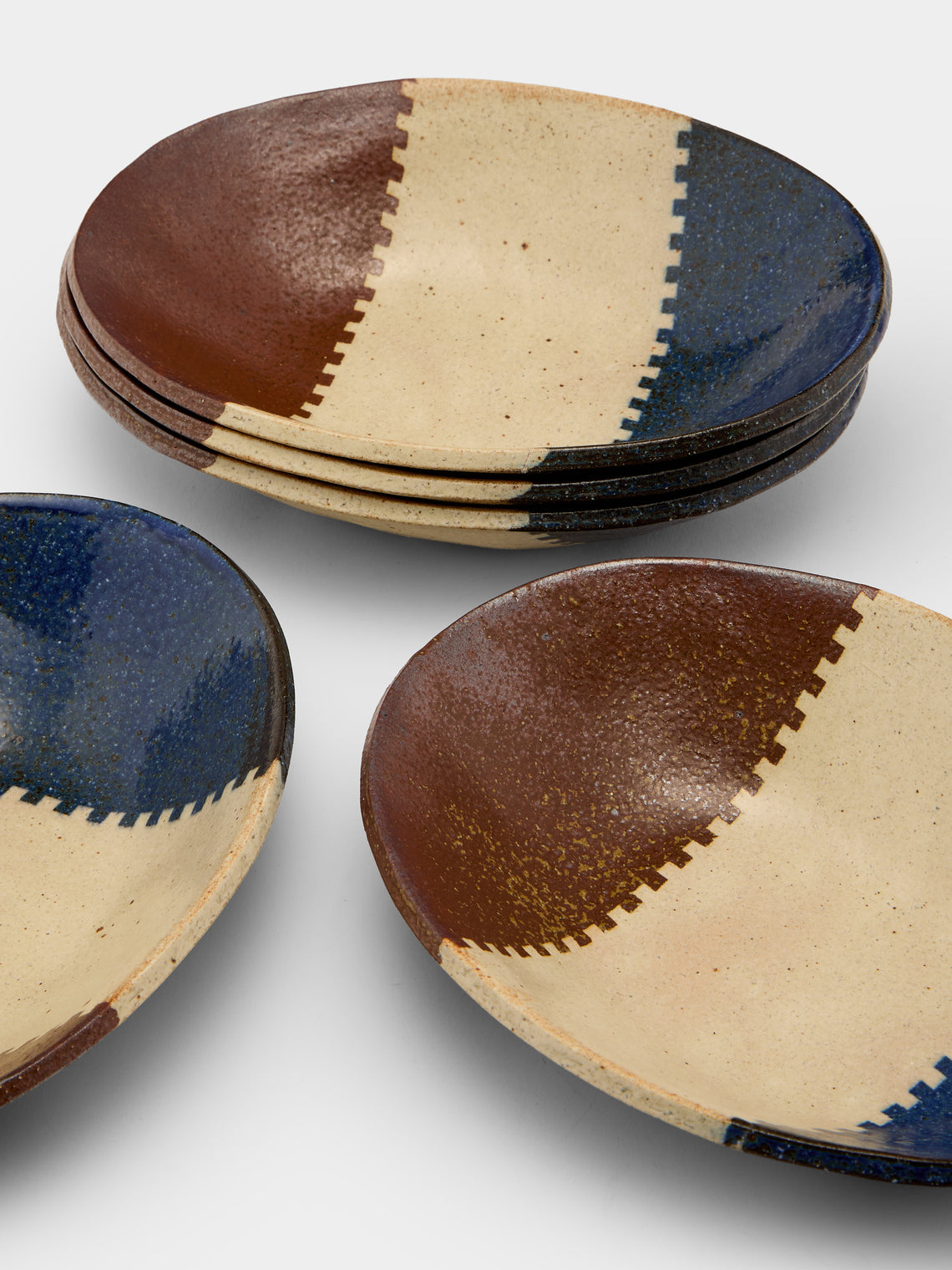 Makidani-gama - No. 1 Nerikomi Ceramic Medium Oval Bowls (Set of 5) - Multiple - ABASK