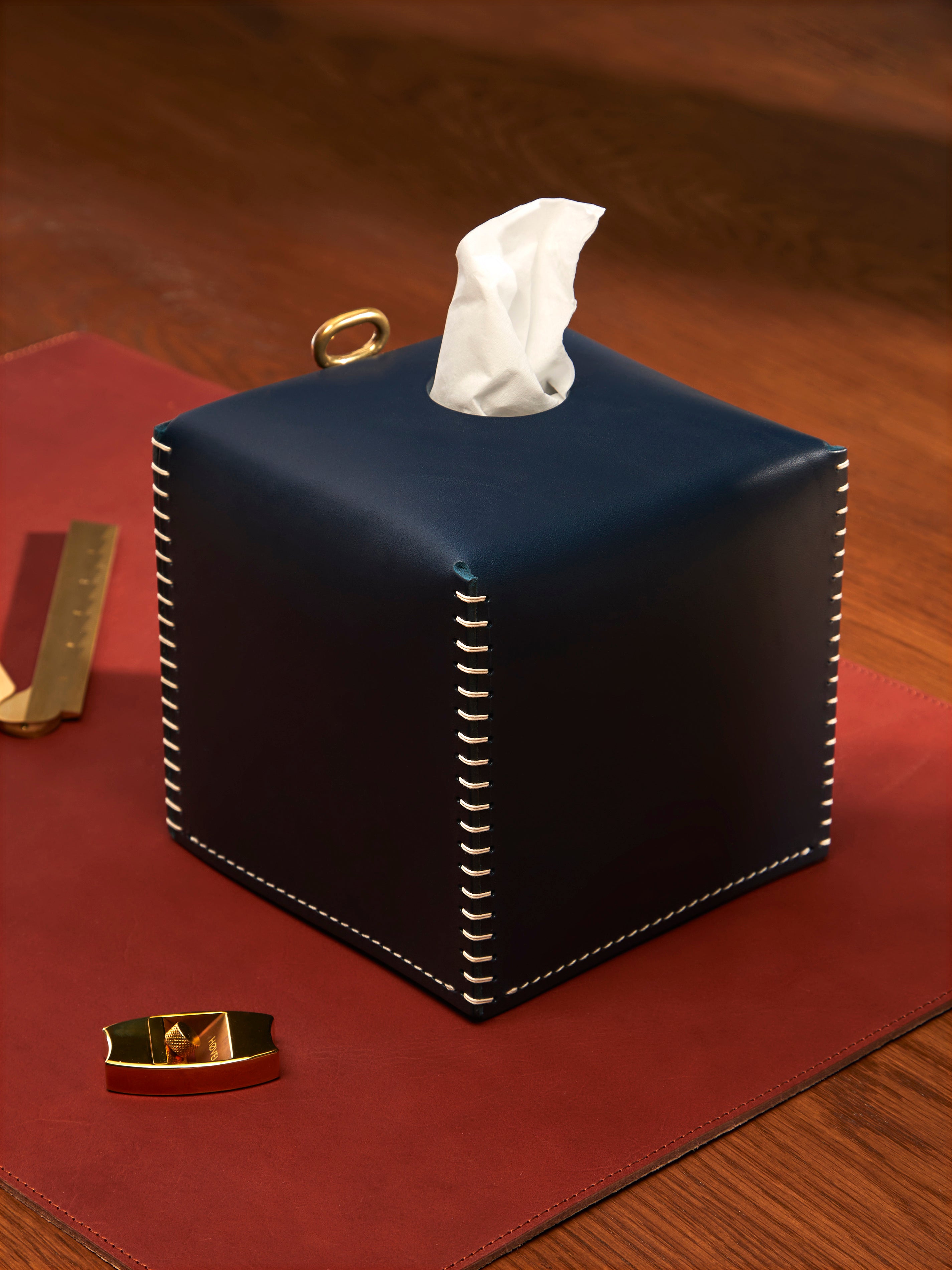 Eyelt Box Blue Eyelet Leather Tissue Box by Otzi Studio | ABASK