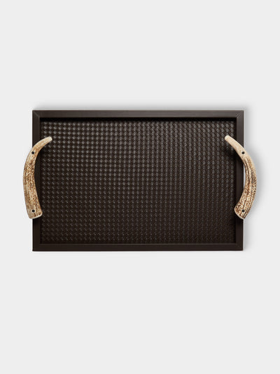 Riviere - Dafne Handwoven Wood and Deer Horn Tray (23.5in/60cm) - Brown - ABASK - 