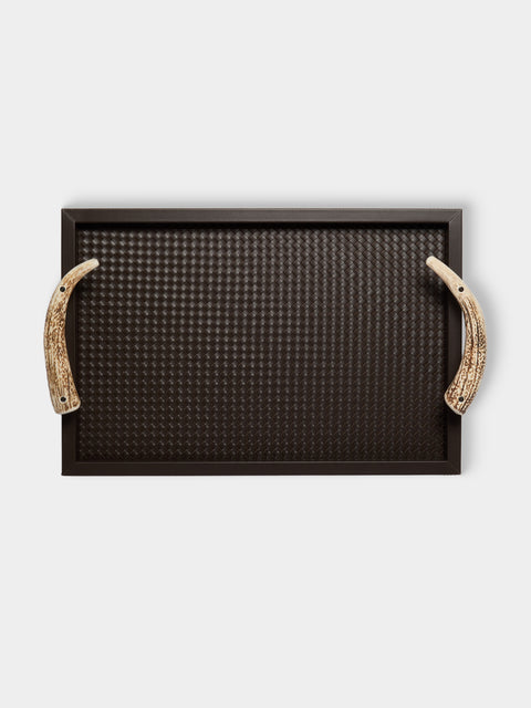 Riviere - Dafne Handwoven Wood and Deer Horn Tray (23.5in/60cm) - Brown - ABASK - 