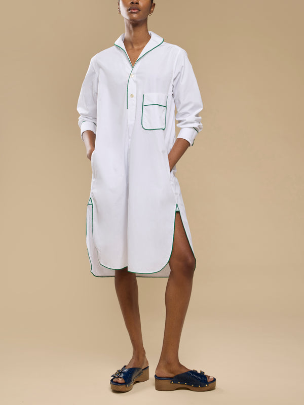 Sebline - Thread Hand-Embroidered Cotton Shirt Dress | Size: S - White - ABASK