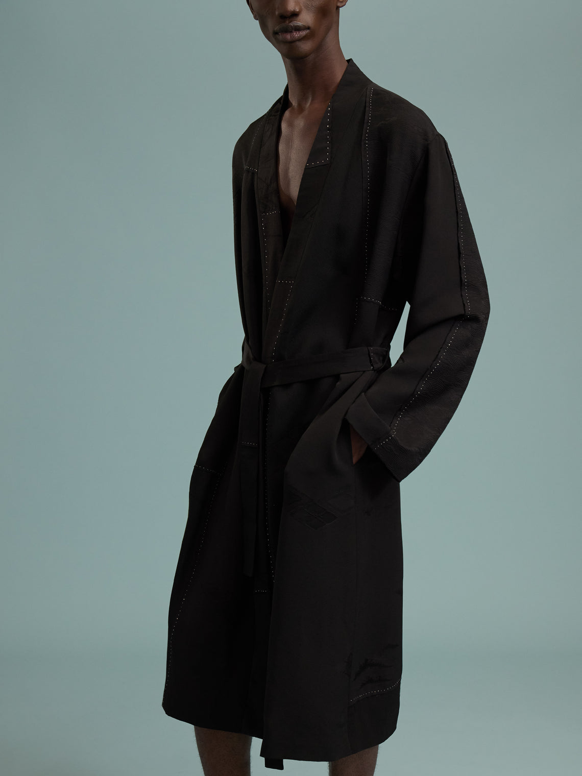 Considered Objects - Dots and Lines Hand-Stitched Silk Robe - Black - ABASK