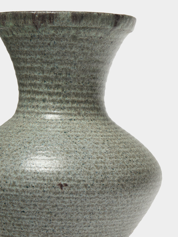 Antique and Vintage - Mid-Century Accolay Ceramic Vase (9in/23cm) - Brown - ABASK