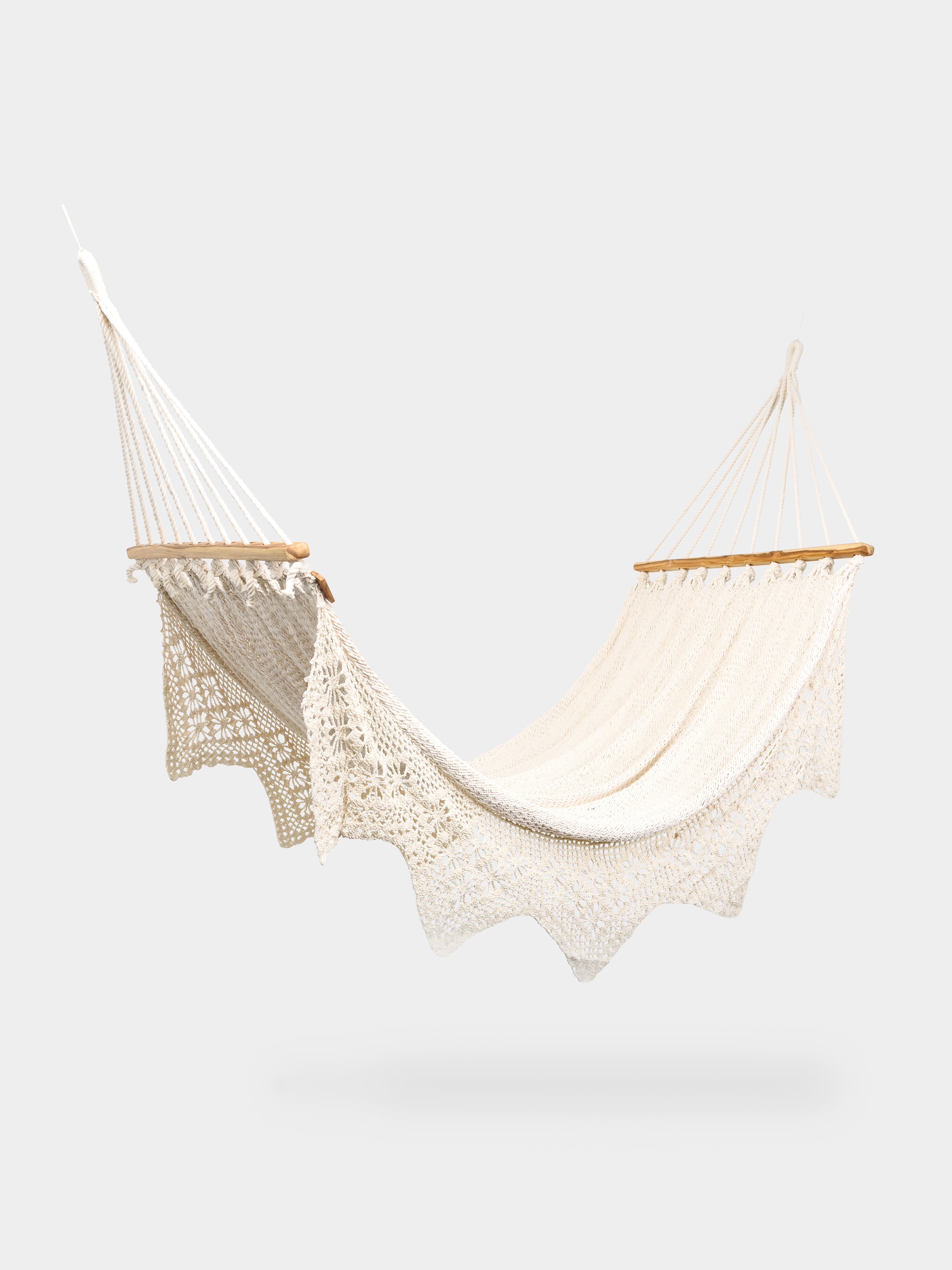 Beige Boho Handwoven Cotton King Hammock by Nicaragua Artisans