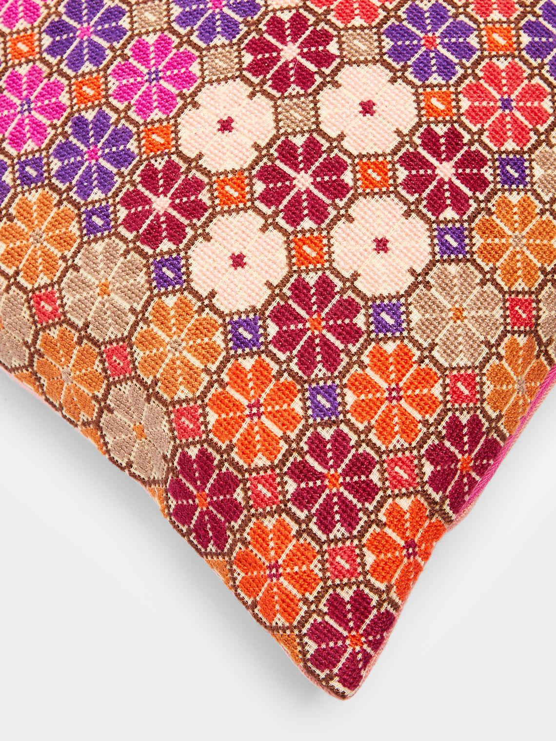 Kissweh - Damask Rose Hand-Embroidered Cotton Cushion -  - ABASK