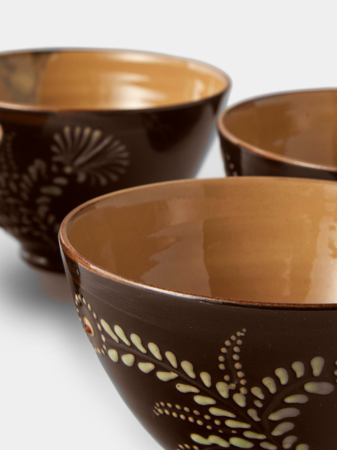 Poterie d’Évires - Flowers Hand-Painted Ceramic Small Bowls (Set of 4) - Dark Brown - ABASK