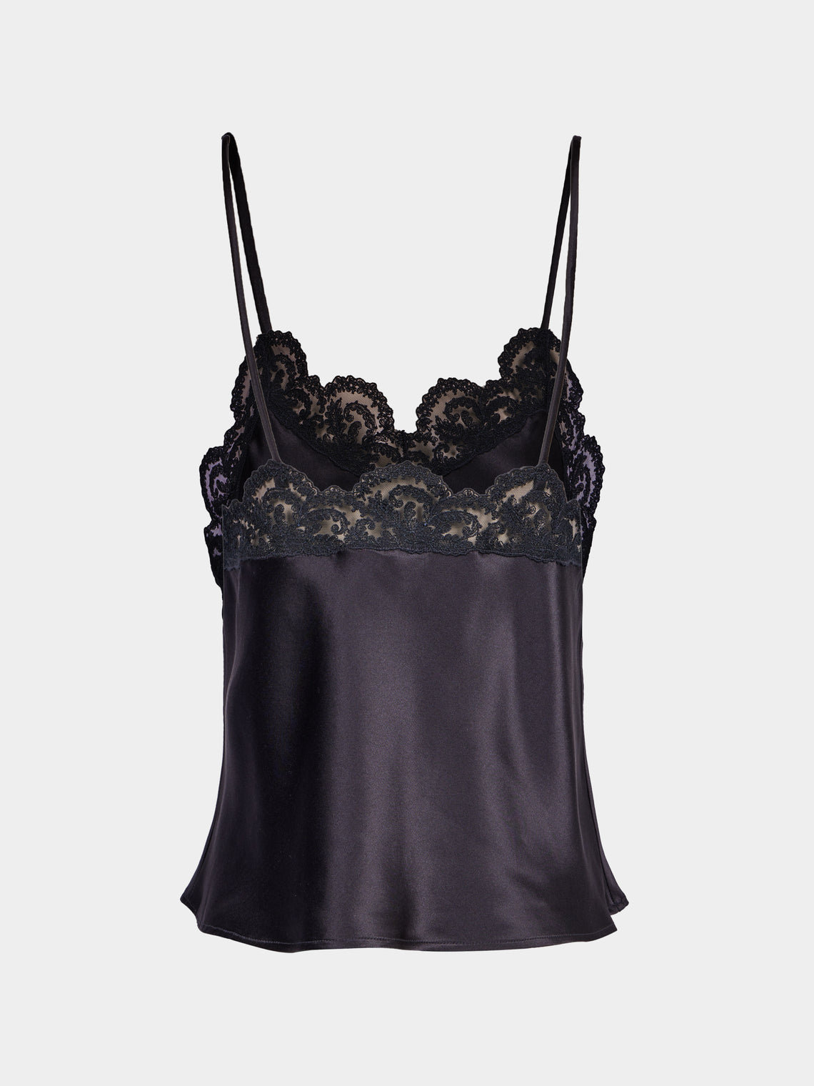 Loretta Caponi - Esmeralda Silk and Lace Top | Size: XS - Black - ABASK