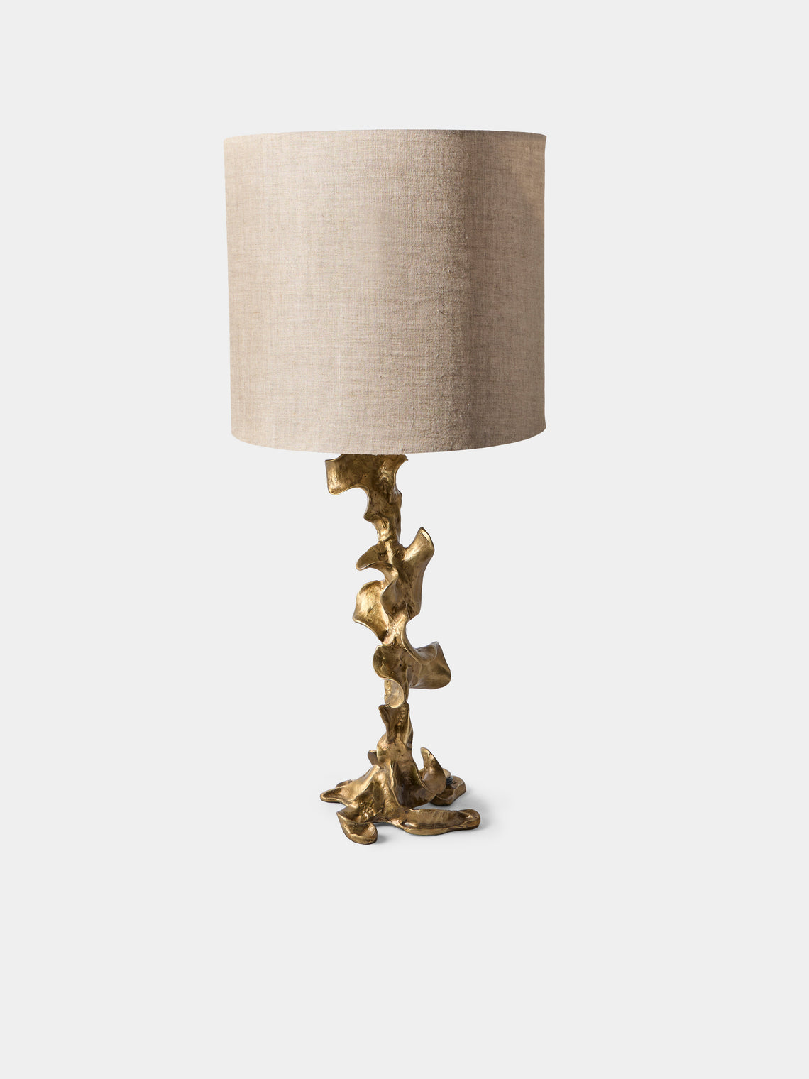 Viya - Saffron Brass and Embroidered Cotton Small Table Lamp - Brass - ABASK - 
