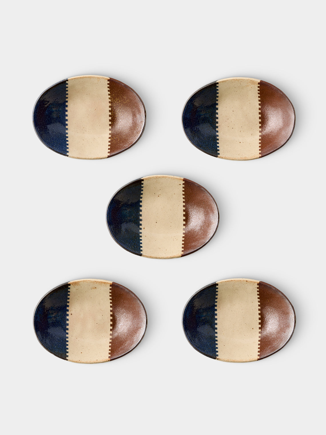 Makidani-gama - No. 1 Nerikomi Ceramic Medium Oval Bowls (Set of 5) - Multiple - ABASK