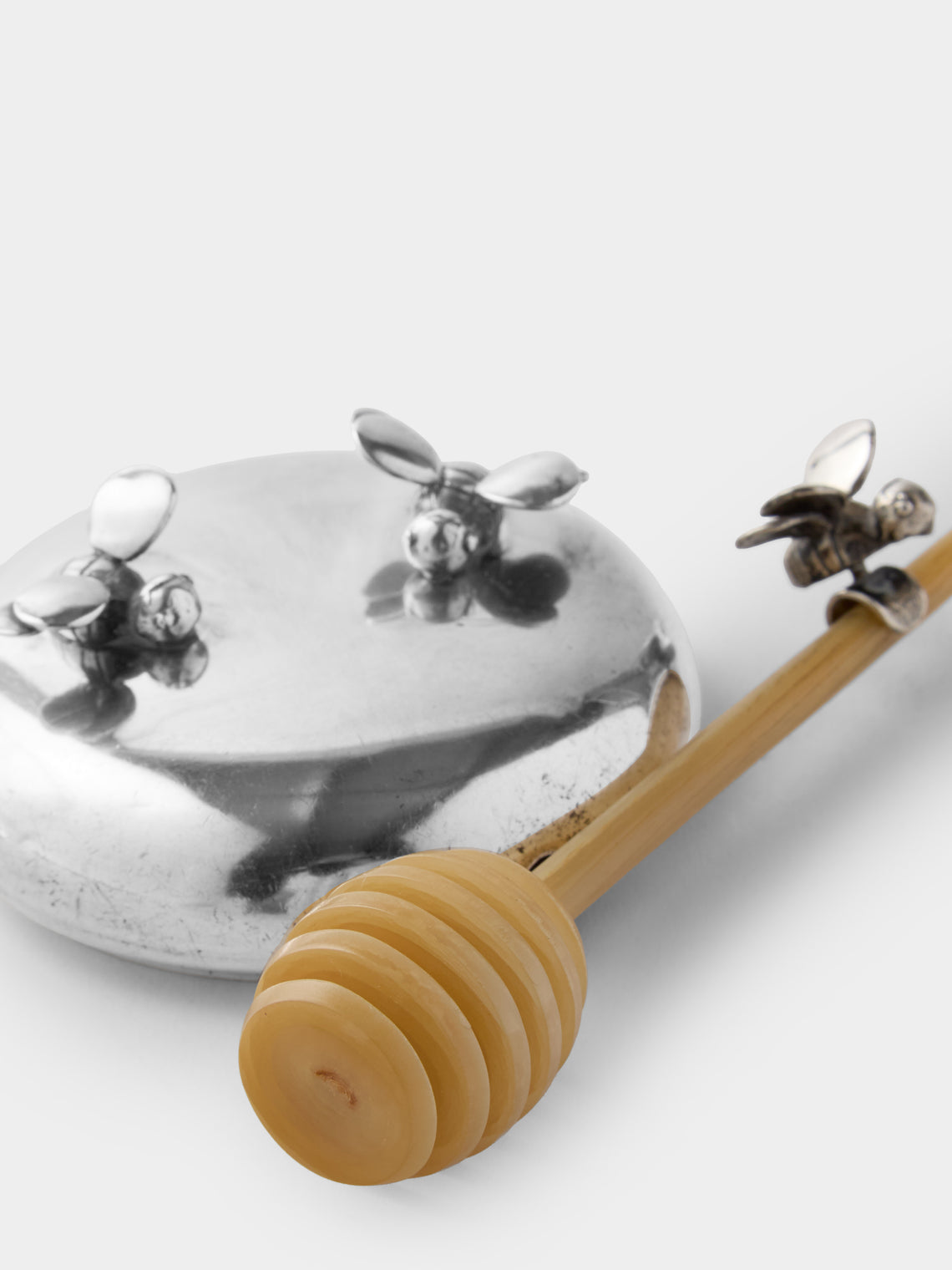 Antique and Vintage - 1930s Solid Silver Honey Pot with Horn Spoon - Clear - ABASK