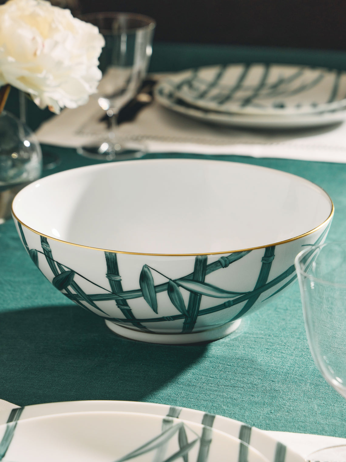 Marie Daage - Jardin d'Arashiyama Hand-Painted Porcelain Large Serving Bowl - White - ABASK