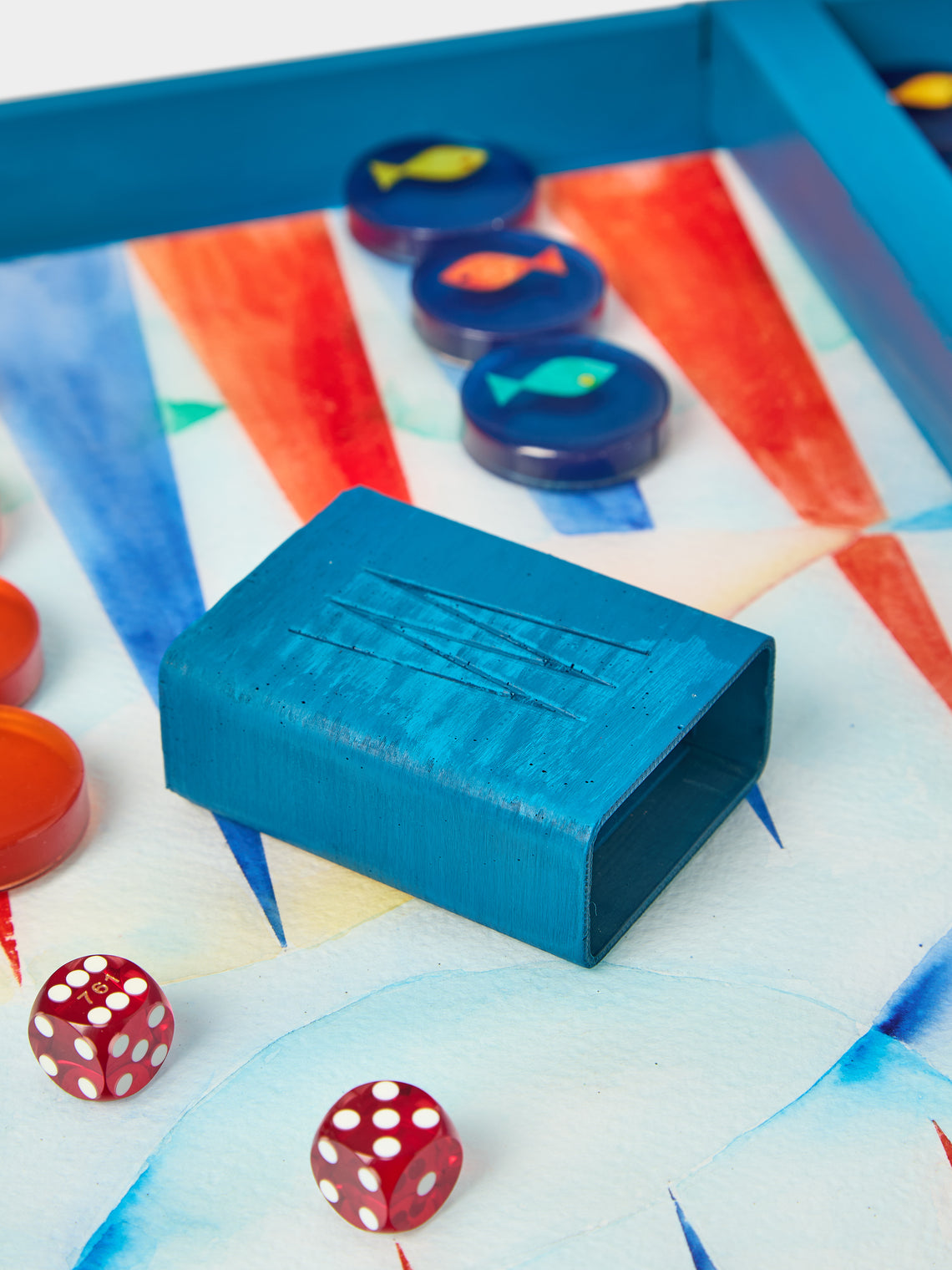 Valeria Molinari - Water Hand-Painted Watercolor Wood Backgammon Set - Blue - ABASK
