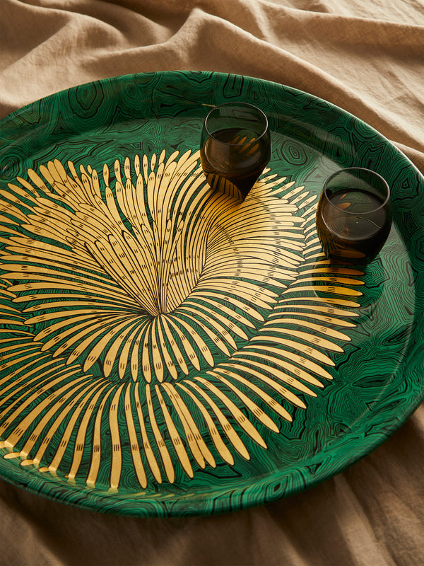 Fornasetti - Madrepora Wood Round Tray - Green - ABASK