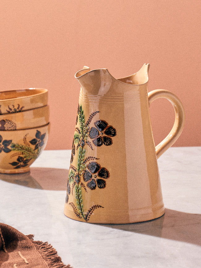 Poterie d’Évires - Rabbits Hand-Painted Ceramic Large Milk Jug - Cream - ABASK