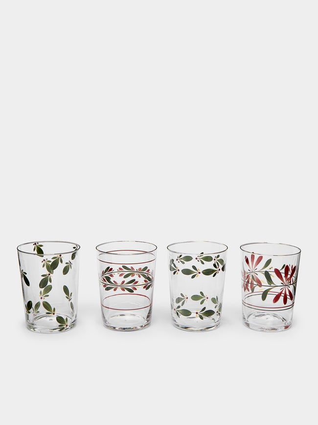 Los Vasos de Agua Clara - Noël Hand-Painted Glass Highballs (Set of 4) -  - ABASK - 