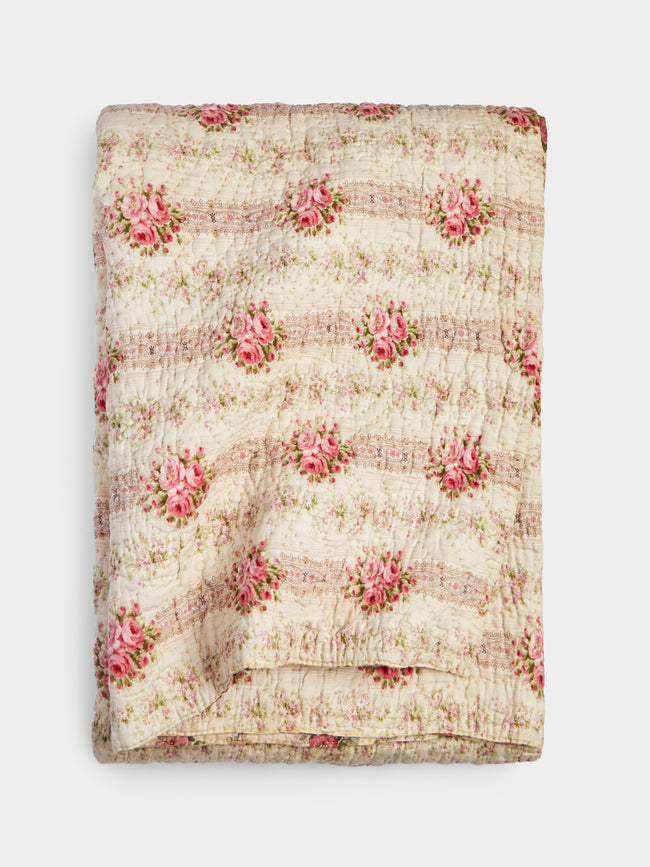 Antique and Vintage - 1910s Welsh Floral Wholecloth Quilt -  - ABASK - 