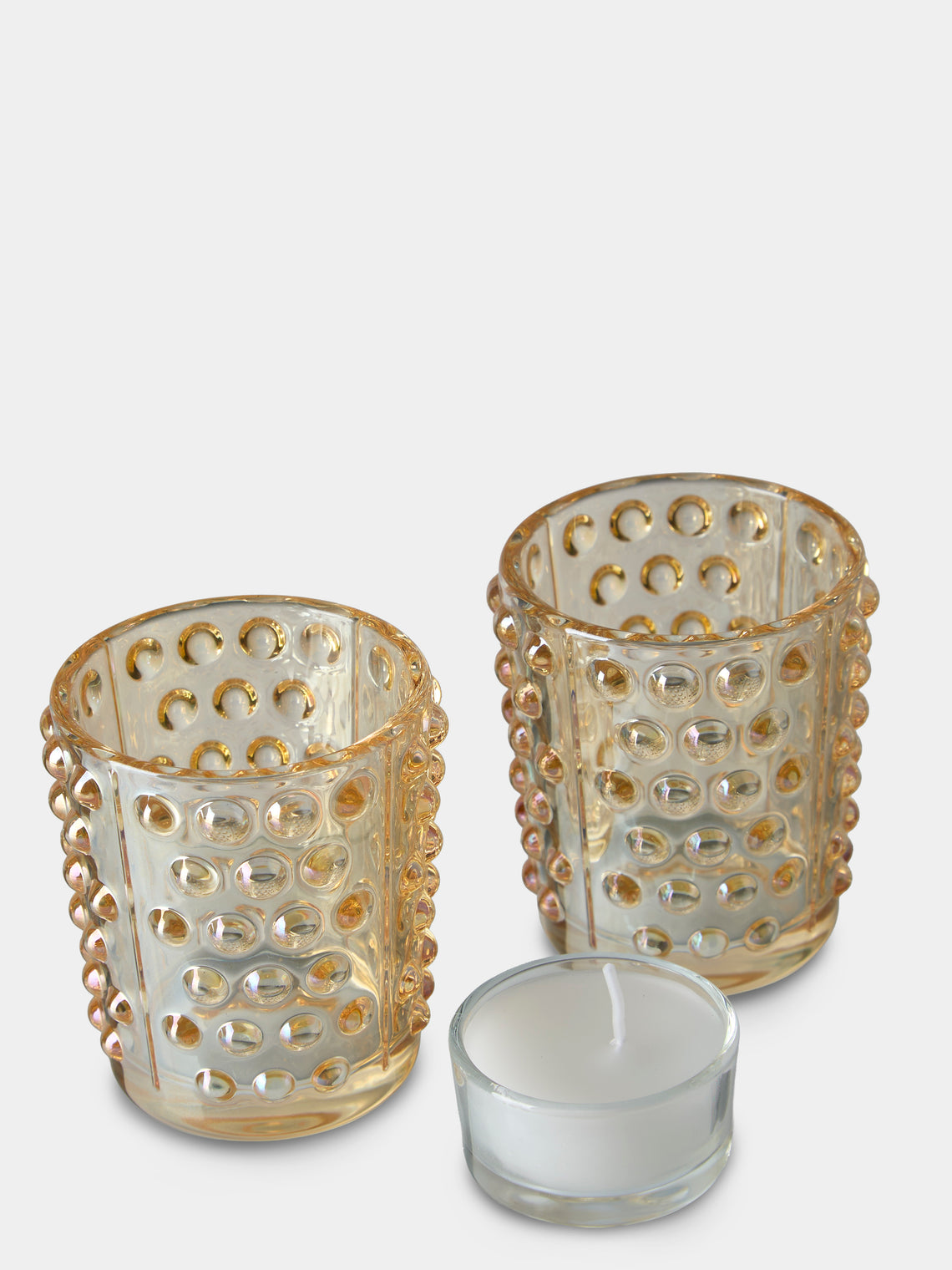Lalique - | Set of 2 | Mossi Gold Luster Crystal Votives - Gold - ABASK