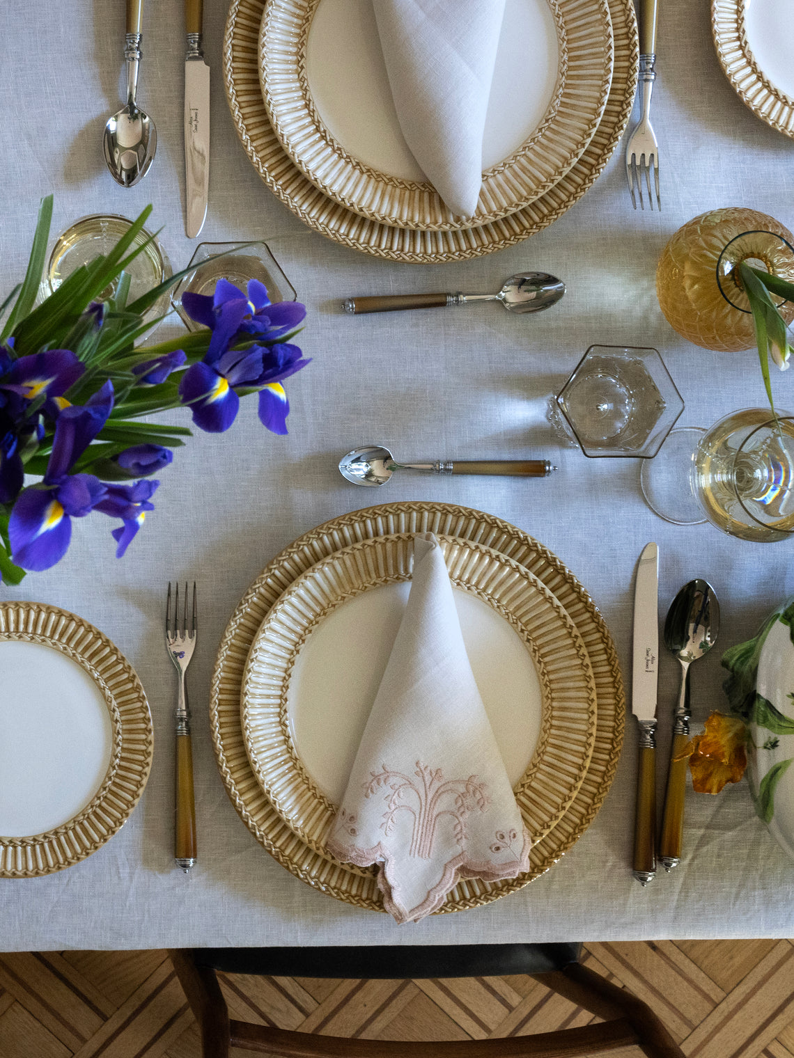 Tessalume Ceramiche - Wicker Hand-Painted Ceramic Dinner Plates (Set of 4) - White - ABASK