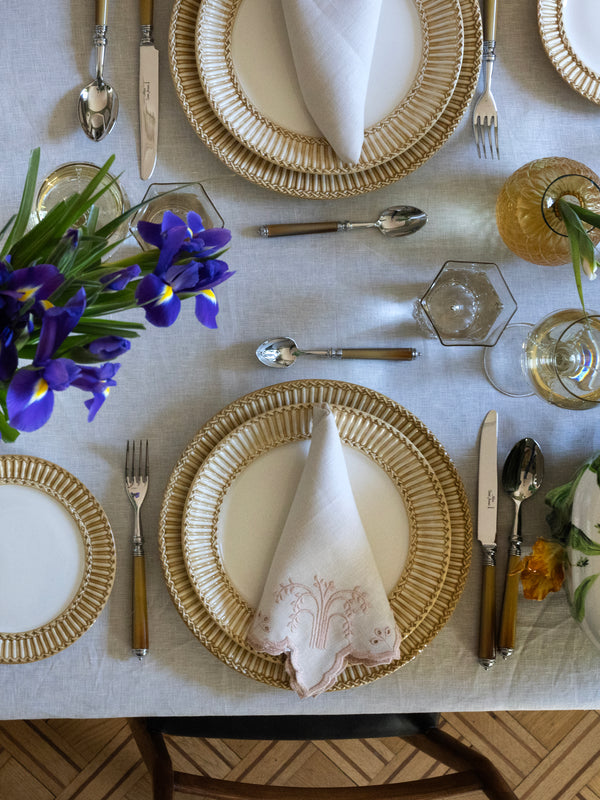 Tessalume Ceramiche - Wicker Hand-Painted Ceramic Dinner Plates (Set of 4) - White - ABASK