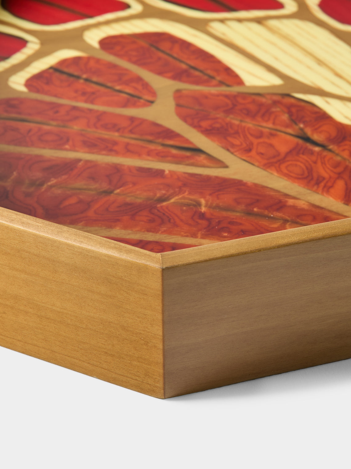 Silvia Furmanovich - Butterflies Marquetry Wood Octagonal Tray (15.5in/40cm) - Red - ABASK