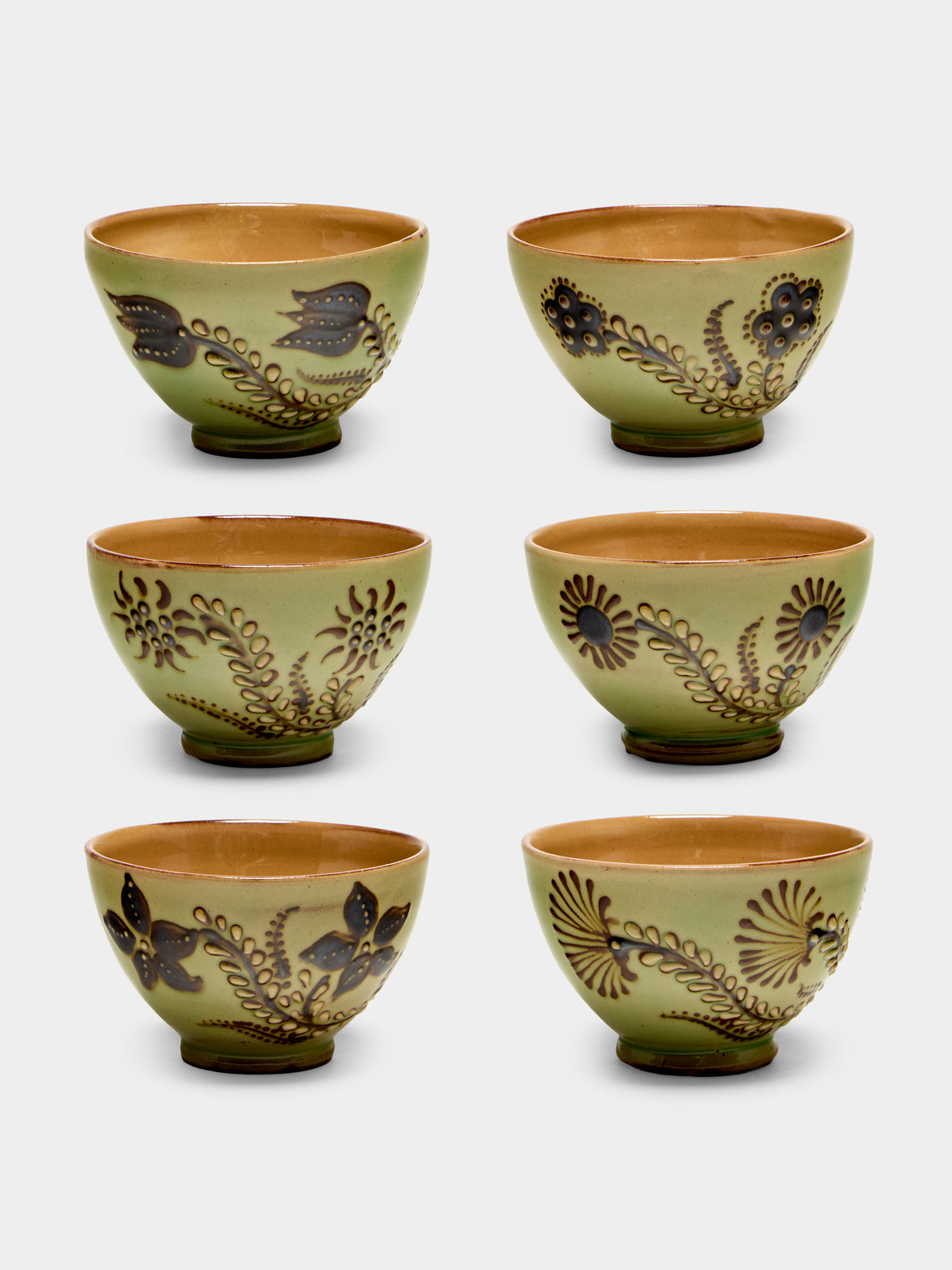 Poterie d’Évires - Flowers Hand-Painted Ceramic Petite Bowls (Set of 6) - Green - ABASK