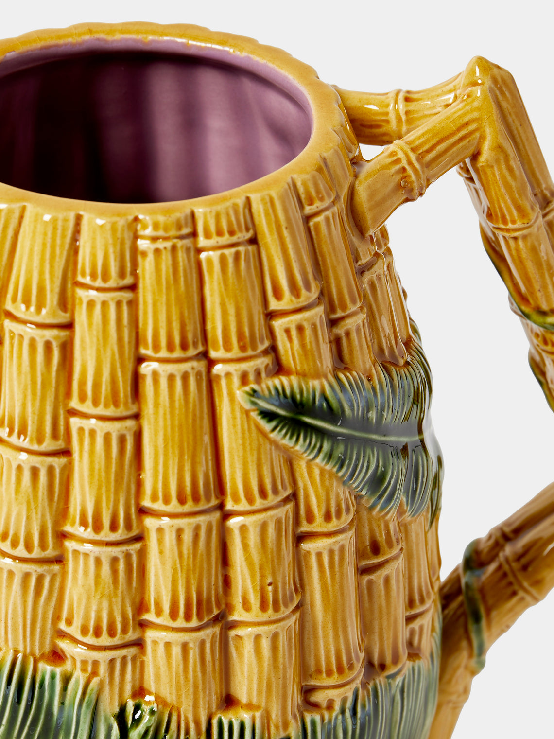 Verdolini - Bamboo and Fern Hand-Painted Majolica Ceramic Pitcher - Yellow - ABASK