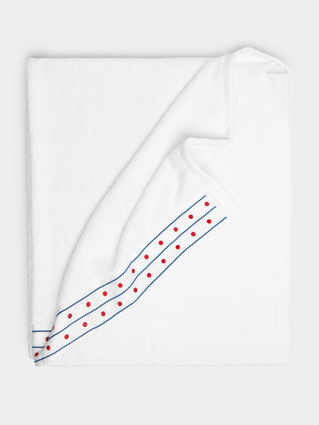 Loretta Caponi - Stripes & Dots Embroidered Cotton Bath Sheet -  - ABASK - 