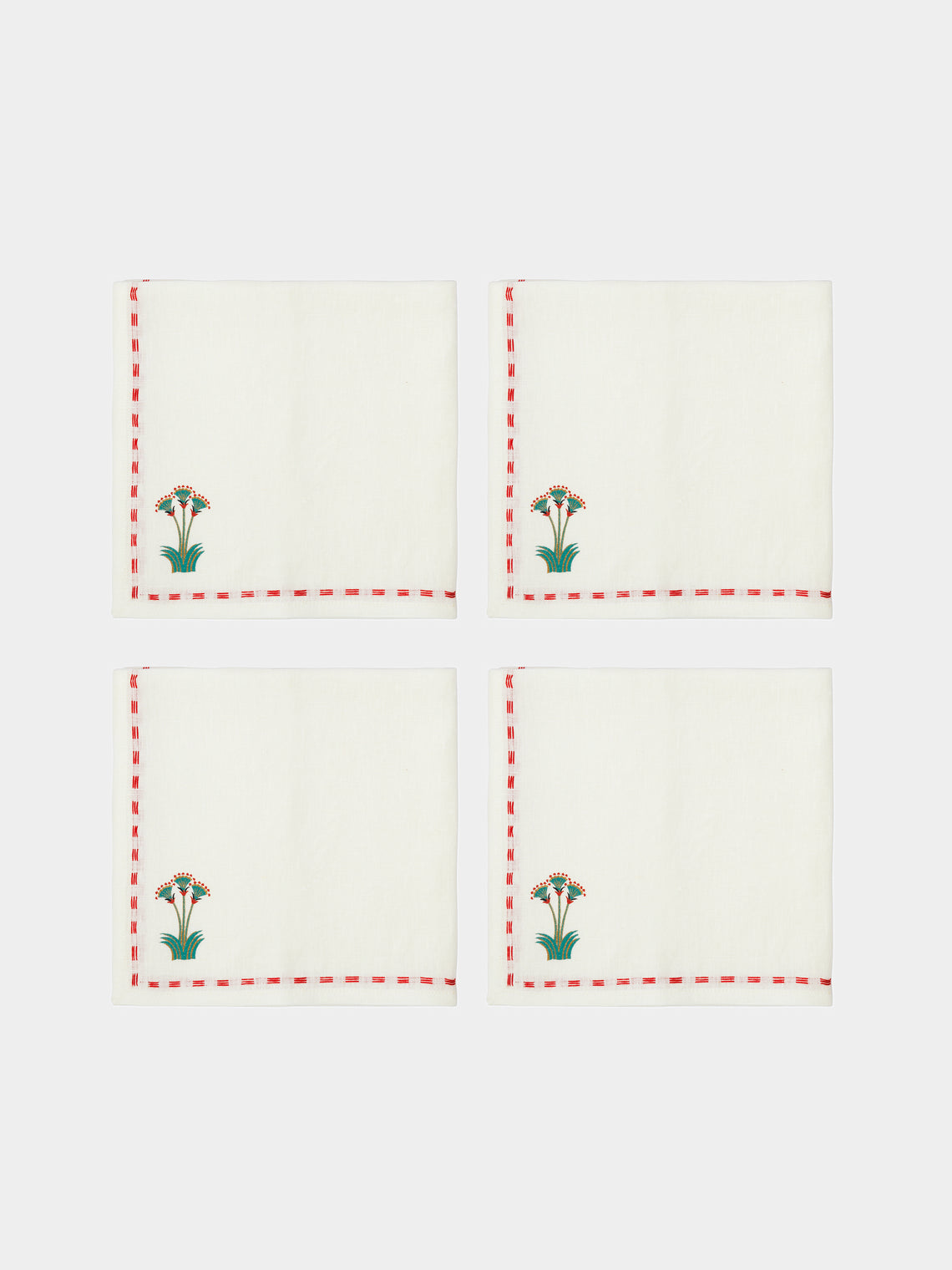 Malaika - Sacred Nile Hand-Embroidered Linen Napkins (Set of 4) - Red - ABASK