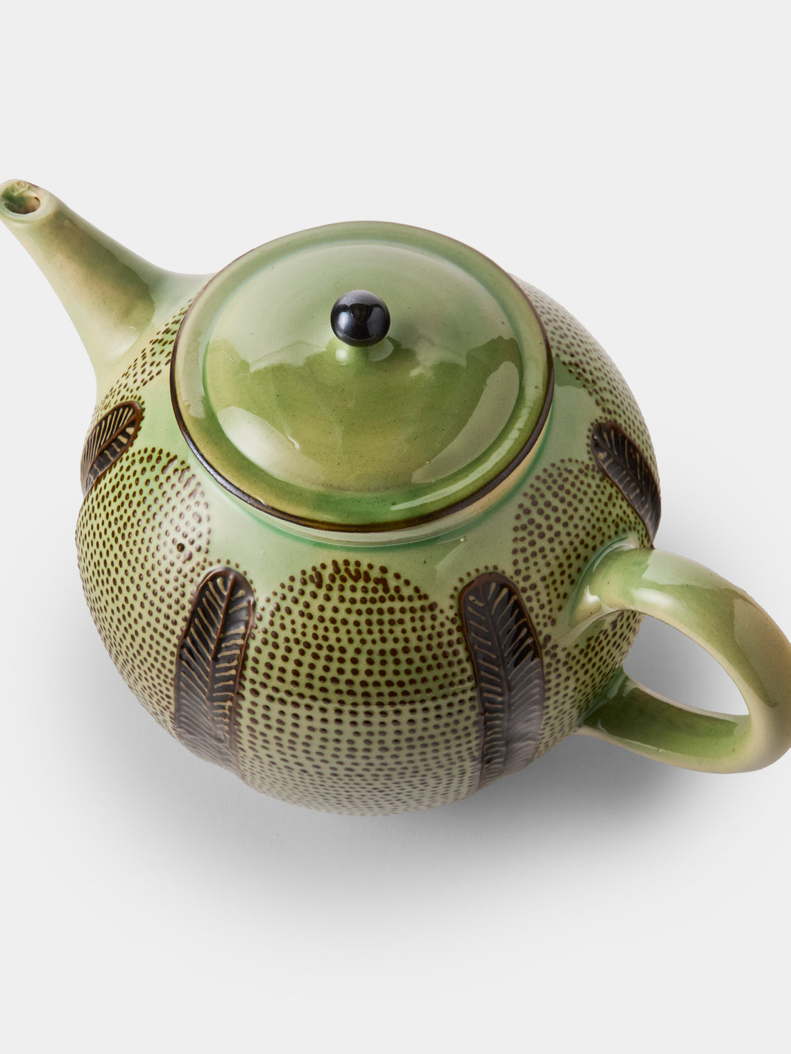 Poterie d’Évires - Stripes and Dots Hand-Painted Ceramic Large Teapot - Green - ABASK