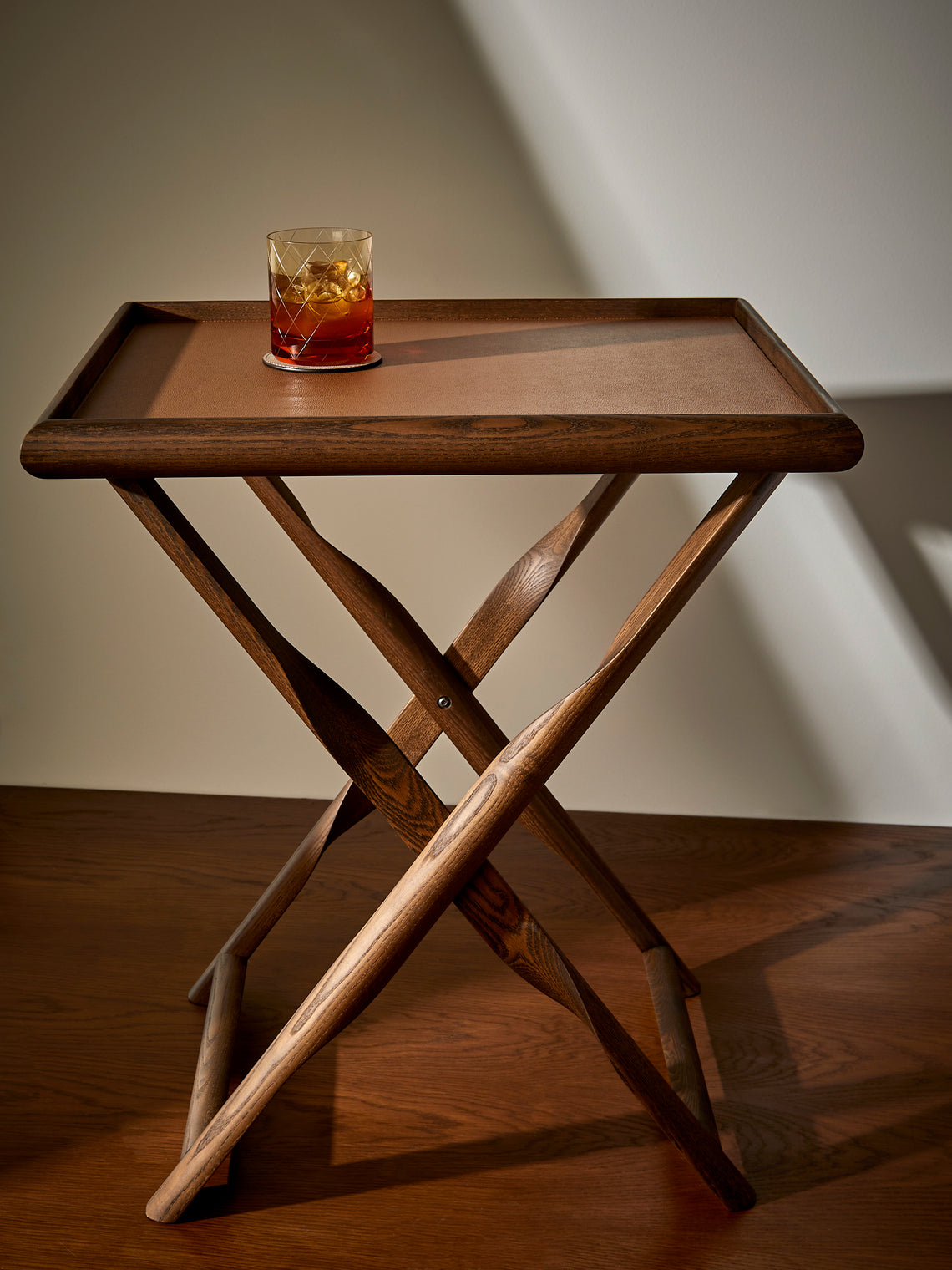 Giobagnara - Elica Leather and Wood Serving Table - Brown - ABASK