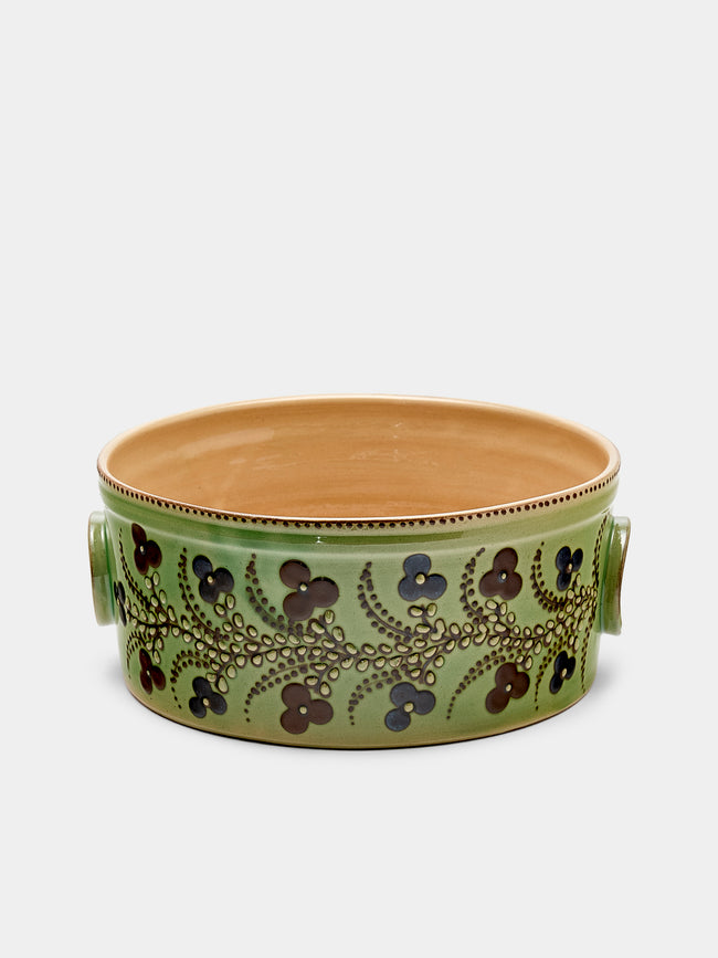 Poterie d’Évires - Flowers Hand-Painted Ceramic Round Pie Dish - Green - ABASK - 